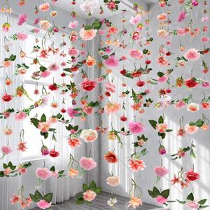 Suncalla 6 Pcs 35.46 ft Flower Garlands Backdrop Garden Party Decoration Artificial Wildflower Vines Fake Flower Vines Faux Silk for Wedding Bridal Wall Arch(Classic,Soft Pink)