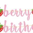 Berry First Birthday Banner, Glitter Strawberry Banner, 1st Birthday Decor (Pink)