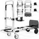 3 in 1 Aluminum Hand Truck Foldable, 500 lbs Convertible Dolly, Collapsible Dolly Cart with 4 Rubber Wheels, Portable Trolley with Retractable Handle for Moving/Office/Home/Warehouse(Black Silver)