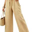 Womens Wide Leg Cropped Pants Drawstring Casual Palazzo Pants Loose Flowy Lounge Trousers with Pockets Apricot