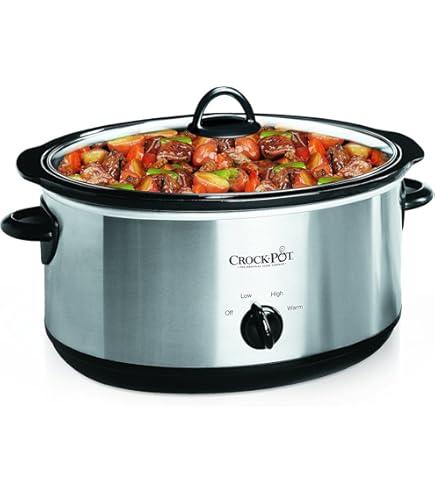 Crock-Pot 7 Quart Oval Manual Slow Cooker, Stainless Steel, Versatile Cookware for Large Families or Entertaining