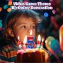 4 Pcs Blue Red 5th Birthday Candles, Number 5 with Mushroom Candle Cake Topper Decorations Cupcake Decorations for Cartoon Game Themed Party, Birthday Party