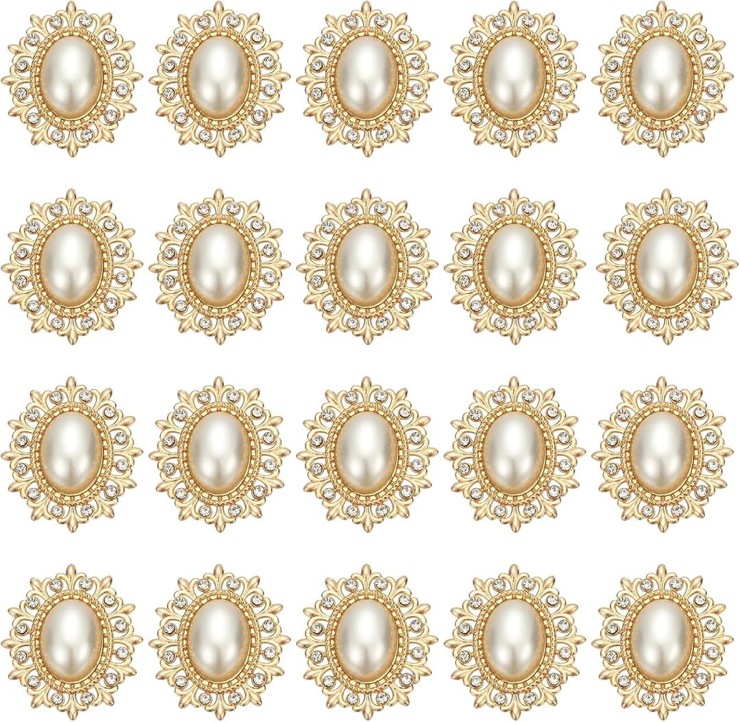 PATIKIL 20Pcs Rhinestone Buttons, Flatback Sew on Rhinestones with Metal Base Mirror Gems for Crafting Embellishments for Clothes Shoes Hats Bags, Glossy Pearl