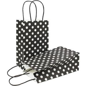 AZOWA Medium Polka Dot Gift Bags Kraft Paper Bags with Handles for Birthday Parties, Baby Shower, and Wedding (9.8 x 7.5 x 3.9 in, Black, 25 Pcs)