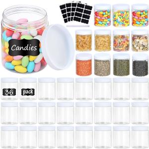 36PCS 8OZ Plastic Jars with Screw On Lids, Labels Refillable Empty Round Slime Containers for Storing Dry Food, Honey Jam, Cream, Butter, Lotion (White)