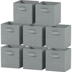 Royexe Set of 6 Foldable Fabric Storage Cube Bins | Collapsible Cloth Organizer Baskets Containers | Folding Nursery Closet Drawer | Features Dual Handles (Printed Grey)