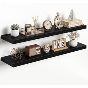 Dreamland 40Inch Black Floating Shelves 9.3" Deep Wall Mounted Set of 2