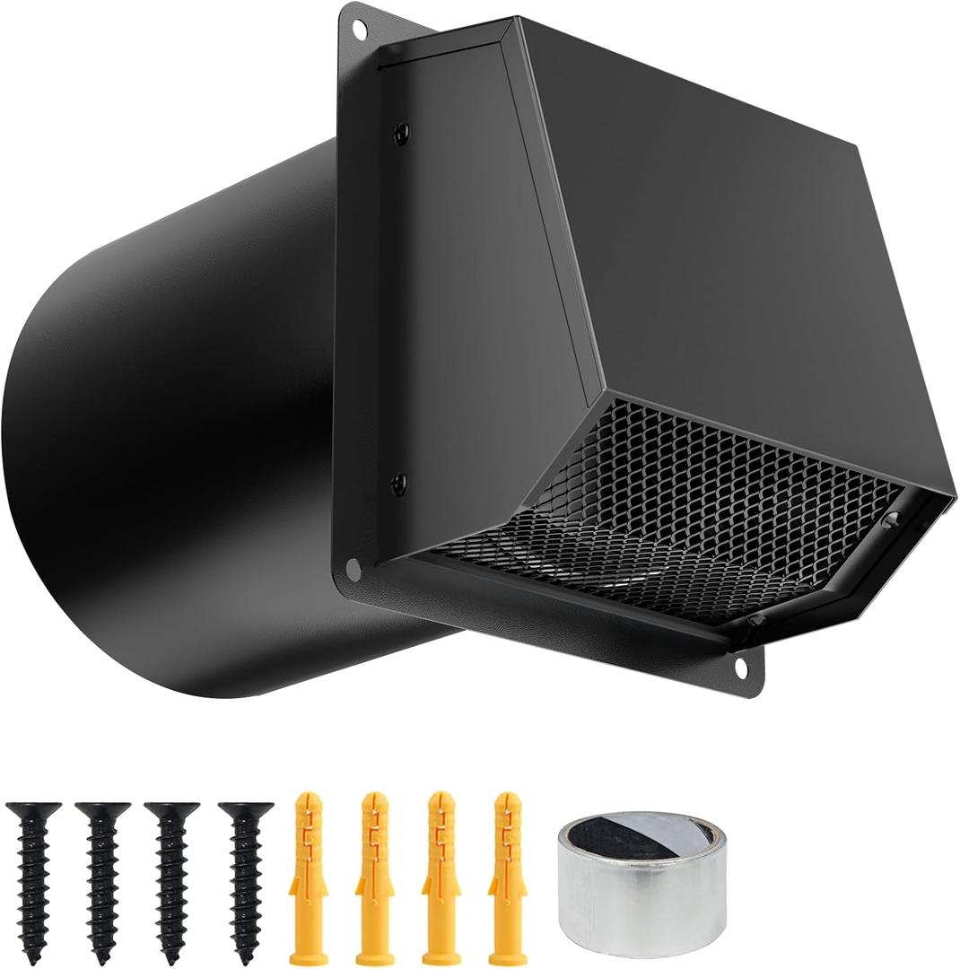 10 Inch Dryer Vent Cover Outside, Galvanized Steel Exterior Hooded Wall Vent Cover with Removable Screen & Cushioned Backdraft Flap, Exhaust Vent for House Wall Dryer Vent Kit (Black - 10 Inch)