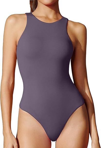 IUGA Bodysuits for Women Tummy Control Sleeveless Bodysuit Racerback Halter Body suits Tank Top, Violet,  Size S IUGA Bodysuits for Women Tummy Control Sleeveless Bodysuit Racerback Halter Body suits Tank Top, Violet,  Size S