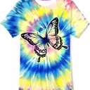SunFoucs Girls Kids Shirts Size 5-12 Tie Dye Casual Tshirt Short Sleeve Crewneck Tee Top (7-8 Years, Butterfly 04)
