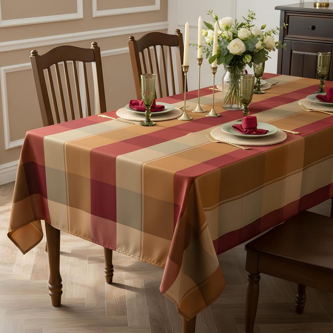 Rectangle Plaid Tablecloth for Thanksgiving, 60x84 inches Checkered Style Table Cloth Holiday Family Gathering Table Cover - Spillproof & Waterproof - Ideal for Indoor & Outdoor Use