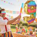 Rainbow Number 9 Pinata with a Blindfold and Bat for Boys Girls 9th Birthday Party, Kids Anniversary Celebration, Fiesta Supplies (16.1 x 10.6 x 3.2 Inches)
