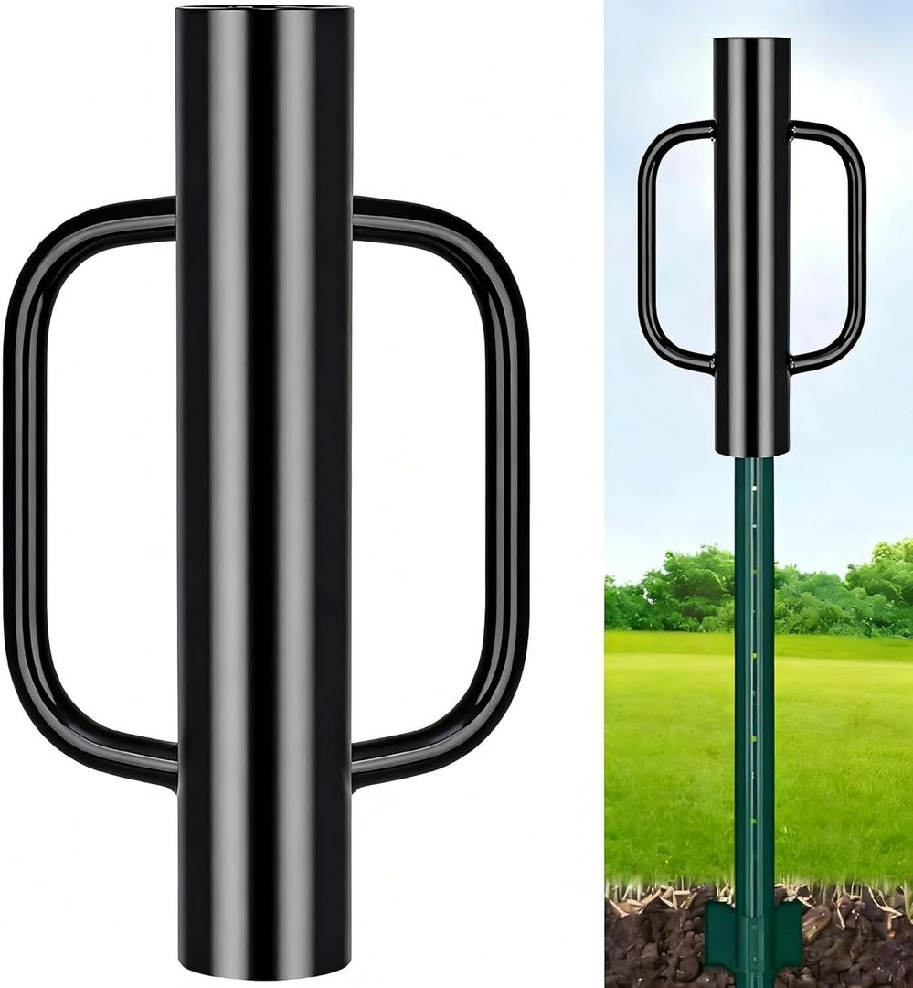 Gtongoko 8LB Fence Post Driver with Handles Heavy Duty T Post Driver Post Pounder for T-Posts, U Channel, Metal Post and Sign Post Pole Driver Tool, Black