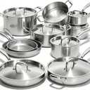 Umite Chef 17Pcs 5 Ply Clad Stainless Steel Cookware Set with Lids, Heavy Duty Pots and Pans Kitchen Set, Induction-Ready, Dual Aluminum Core for Even Heat, Cool Grip Handles, Dishwasher Safe