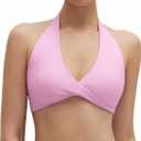 SUUKSESS Women Workout Padded Halter Sports Bras Yoga Twist Deep V Crop Tank Tops (Pink, L)
