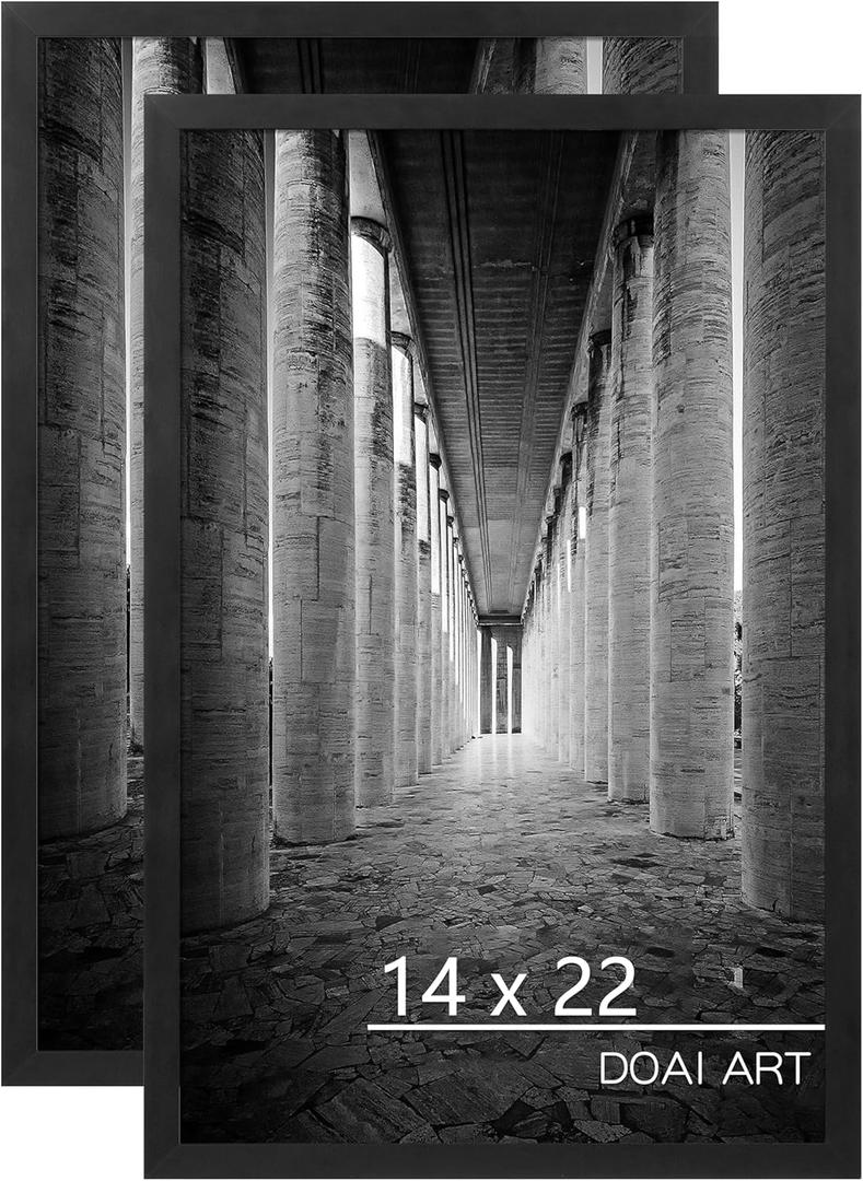 DOAI ART 14x22 Picture Frame 2 Pack, Black 14x22 Poster Frames for Horizontal or Vertical Wall Mounting, Scratch-proof Safe and Artistic Large Photo Frame Wall Art