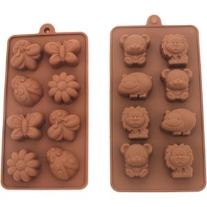 Non-stick Candy Jelly Molds, Chocolate Molds, Soap Molds, Silicone Baking Molds - Forest Cute Theme Happy Bear, Lion, Hippo - More Fun, Toy Kids Set, Set of 2 (Animal) (Small)
