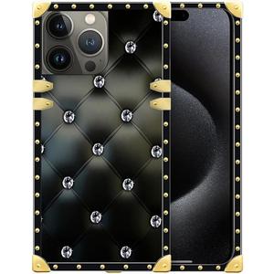 WANKBLC Compatible with iPhone 16 Pro Max Case, Shiny Black Sofa Crystal Luxury Golden Decoration for Girl Women Soft TPU Shockproof Protective Hard PC Back