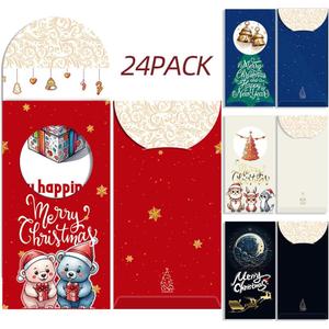 Christmas Money Holders for Cash 24 Pack Money Cards for Cash Gift Christmas Xms New Year Luck Money Red Envelope Personalized Holiday Money Holder Unique Cards