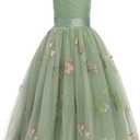Flower Girls Dress Spaghetti Strap V-neck Tulle Princess Maxi Gown Kids Wedding Bridesmaid Formal Dress, Size 160