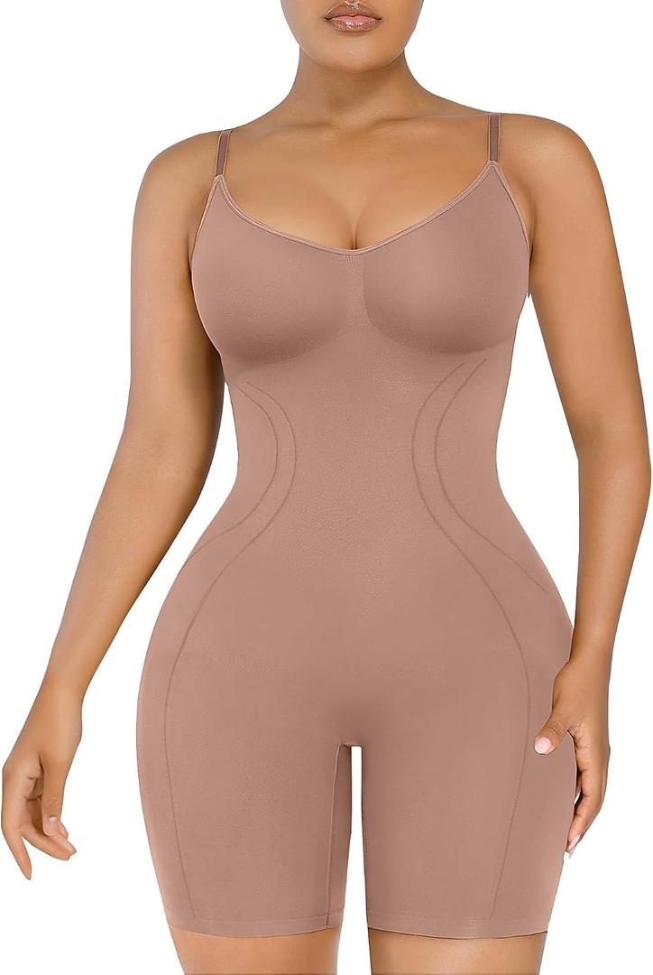 SHAPELLX Shapewear Tummy Control Seamless Bodysuit Waist Trainer Mid Thigh Slim Butt Lift Body Shaper, Size: Medium-Large
