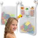 2 x Mesh Bath Toy Organizer + 8 Ultra Strong Hooks – The Perfect Bathtub Toy Holder & Bathroom or Shower Caddy – These Multi-use Net Bags Make Baby Bath Toy Storage Easy – For Kids & Toddlers