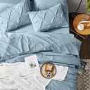 Bedsure Queen Comforter Set Light Blue - Bed in a Bag Queen Size Bedding 7 Pieces, GentleSoft Pintuck Bed Set Gift for Family, Pinch Pleat All Season Comforter with Sheets, Pillowcases & Shams