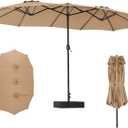 DUMOS 15FT Large Patio Umbrella with Base Included, Rectangle Table Umbrella Outdoor Patio, Outside Umbrellas for Deck, Market, Backyard, khaki