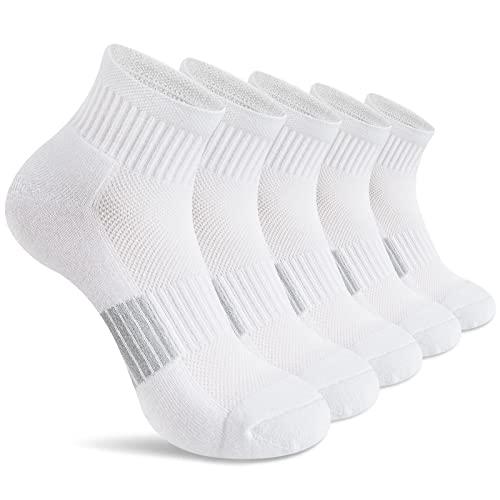 Gonii Ankle Socks Womens Athletic Thick Cushioned Running Hiking Crew Socks 5-Pairs (White)
