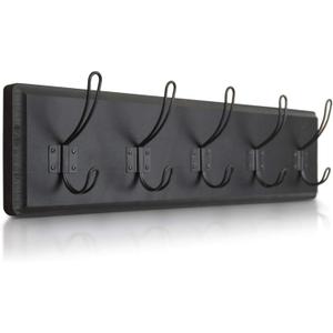 HBCY Creations Black Rustic Coat Rack Wall Mount with 5 Hooks, Solid Pine Wood 24 inch Wall Hooks for Entryway, Mudroom, Hallway, Bathroom - Vintage Farmhouse Style Wall Mounted Towel Rack