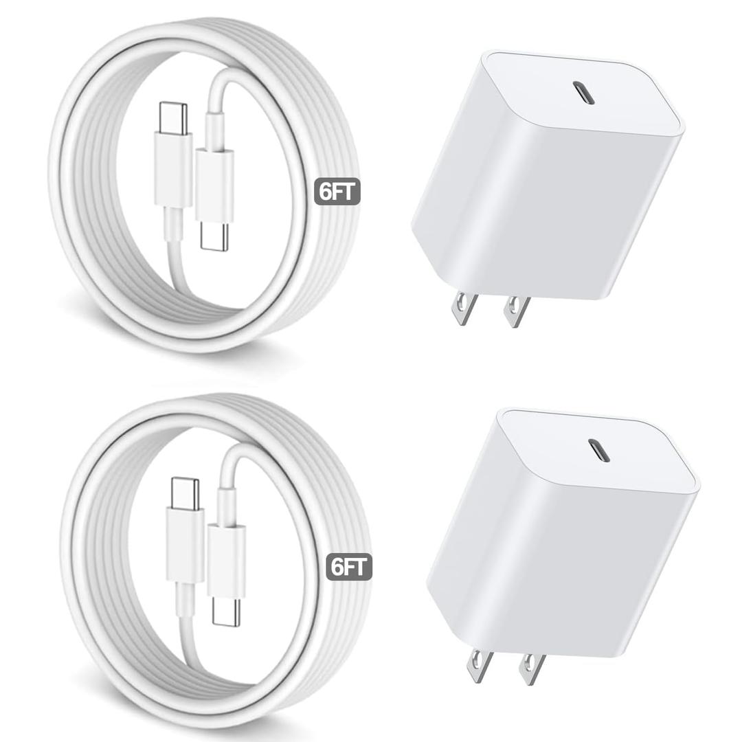 6FT iPhone 17 16 15 Charger Fast Charging, 2Pack 20W USB C Apple Charger Travel Plug Block Phone Charging Cable Cord for iPhone 17 Air/17 Pro/17 Pro Max/16e/16 Pro Max/16 Plus/15/15 Pro/15Pro Max/iPad (White)