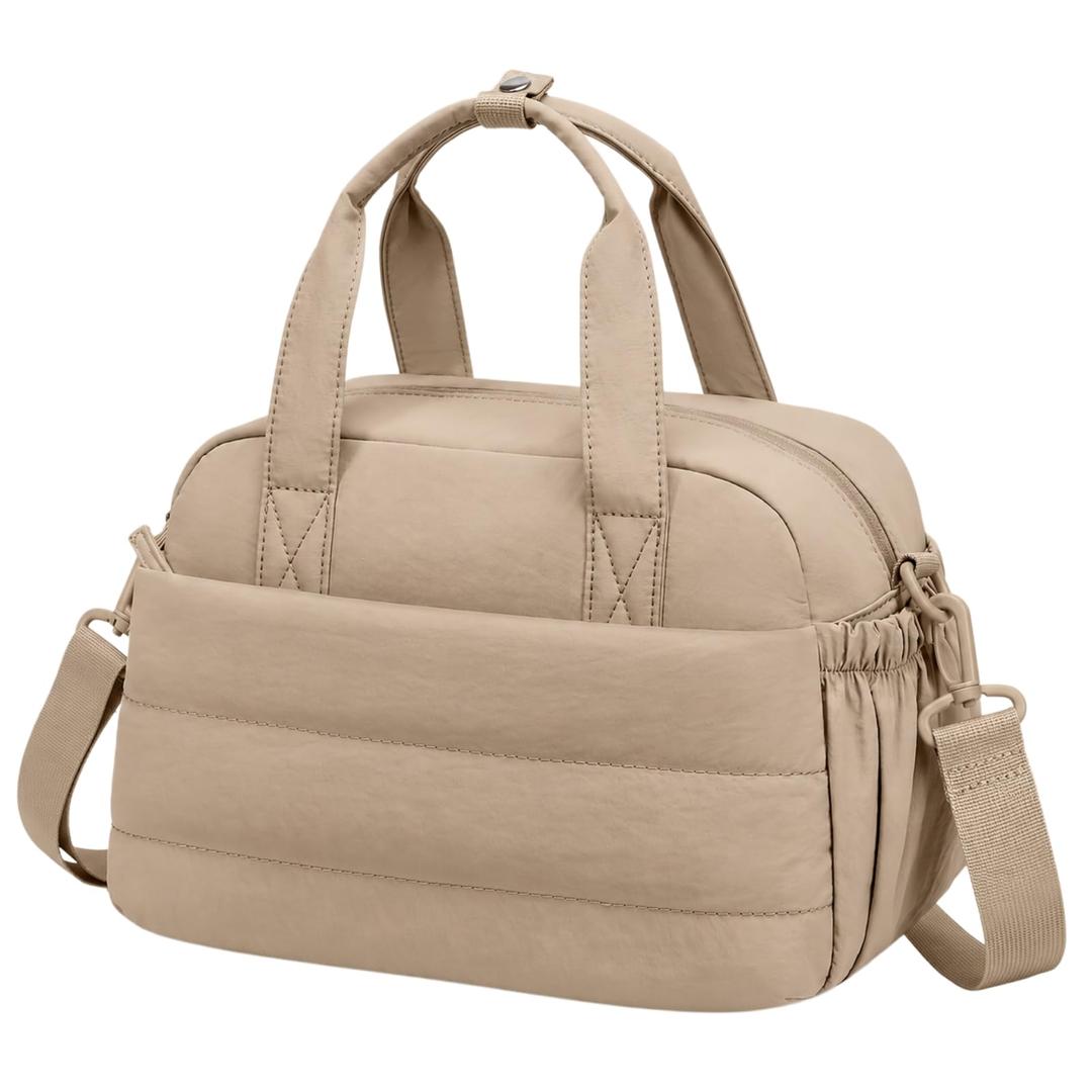 CAMTOP Lunch Box for Women, Cute Quilted Lunch Bag with Shoulder Strap, Lightweight Puffy Padded Waterproof Lunch Tote, Reusable Lunch Cooler for Work Picnic Travel Beach (Camel)