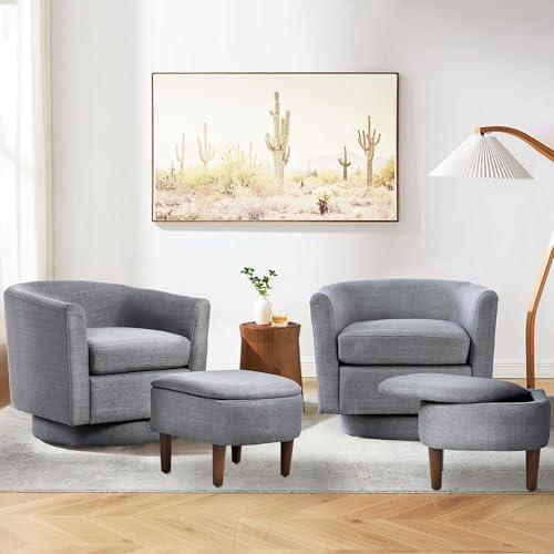 COLAMY Upholstered Swivel Barrel Accent Chair with Ottoman, Modern Single Sofa Lounge Armchair Club Chair with Storage Space for Living Room Bedroom Office, Dark Grey
