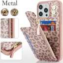 Cavor for iPhone 12 Pro Max/13 Pro Max Case with Card Holder,for iPhone 13 Pro Max Wallet Case for Women, PU Leather Zipper Pocket Protective Card Slots Phone Cover-Rose Gold Leopard
