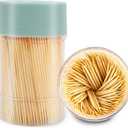 TRTRin Bamboo Toothpicks [3000 Count]  With Reusable Toothpick Holder, Sturdy Smooth Finish Tooth Picks, for Party, Appetizer, Olive, Barbecue, Fruit and Teeth Cleaning, Green.