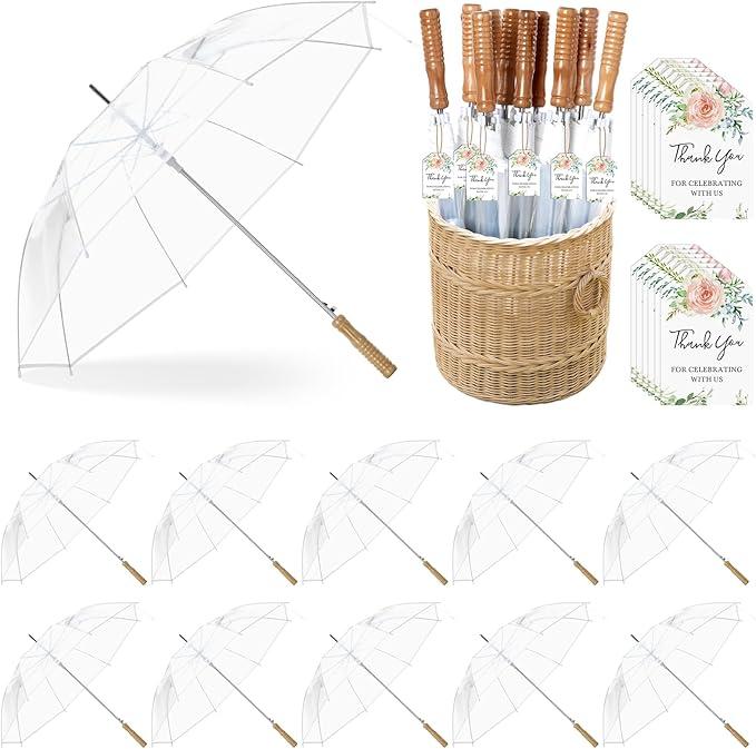 12 Pcs Wedding Umbrellas Bulk, 41 Inch Wedding Stick Umbrellas with Wooden Handle