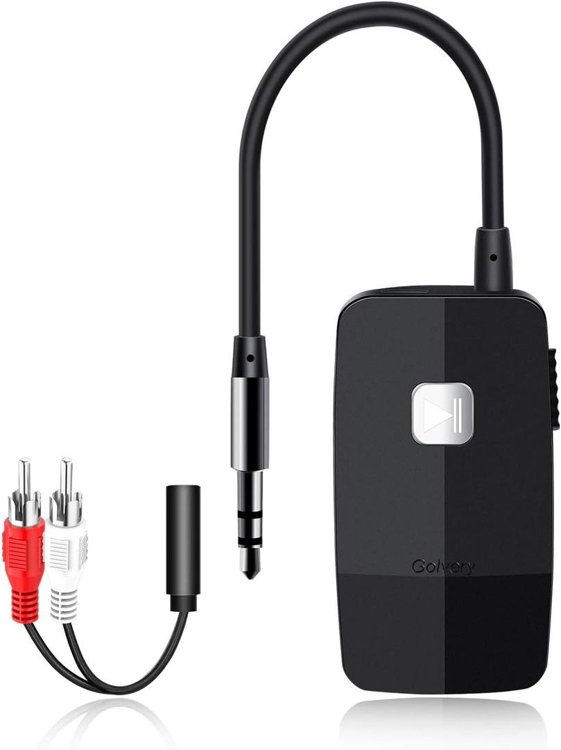 Golvery Upgraded Bluetooth 5.4 Receiver for Speaker, Wireless Audio Adapter for Home Audio Car Stereo with 3.5mm RCA Jack, 20 Hours Playtime, Dual Connection to 2 Phones, Easy Control ON/Off Slider