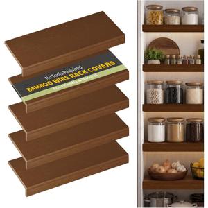 Wire Shelf Covers, Bamboo Wire Rack Covers for Pantry, ClosetKitchen (5pcs, 30" W x 12" D, Walnut)