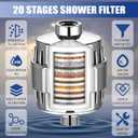 Shower Filter, 20 Stage Shower Head Filter for Hard Water with 2 Cartridges, High Output Shower Water Filter to Remove Chlorine, Fluoride and Other Impurities, Improves Skin Condition, Protects Hair