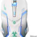 VEGCOO White Wireless Gaming Mouse, Silent Click Wireless Mouse with 3 Level DPI, Rechargeable Computer Mice with Colorful RGB LED Lights and Side Buttons for Laptop and Desktop