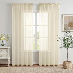 MIULEE 2 Panels Solid Color Light Cream Sheer Window Curtains Elegant Window Voile Panels/Drapes/Treatment for Bedroom Living Room (54 X 84 Inches Light Cream)