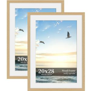 20x28 Picture Frame Set of 2, Wood Frame with Real Glass, Wide Border, 20X28 in