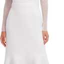 London Times Women's Midi Dress - Sheer Mesh Long Sleeves Sequin Embellished Yoke - Fitted Skirt with Flounce Hem - Elegant Cocktail Dresses (White), 10P