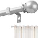 Silver Curtain Rods for Windows 28 to 48 Inch, 5/8" Diameter Heavy Duty Metal Stainless Steel Adjustable Small Curtain Rod With Bracket