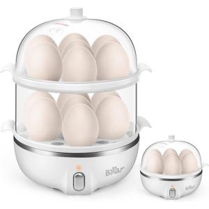 Bear Egg Cooker,14 Egg Capacity Hard Boiled Egg Cooker, Rapid Electric Egg Boiler Maker & Poacher for Hard Boiled Scrambled Omelets Poached Eggs Steamed Vegetables Dumplings with Egg Piercer (White)