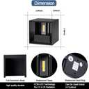 12W LED Wall Sconces Lights Modern Black LED Wall Lamp Set of 2,Up and Down Square 3000K Warm White Wall Lighting Fixtures for Indoor/Outdoor,Living Room,Bedroom,Hallway 3.94in*(2 Pack)