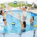 Above Ground Pool Volleyball Net Set, Adjustable 10-27FT Width Swimming Pool Volleyball Net, Outdoor Poolside Games with Ball, Carry Bag, Pump, Poles - Fun Swimming Water Games for Kids Adults Family