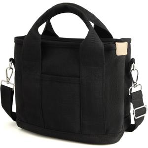 IwIeIaIrI Canvas Tote Bag for Women with Multi Pockets,Trendy Shoulder Handbag with Compartments for Shopping,Work,Beach (Small, Black)