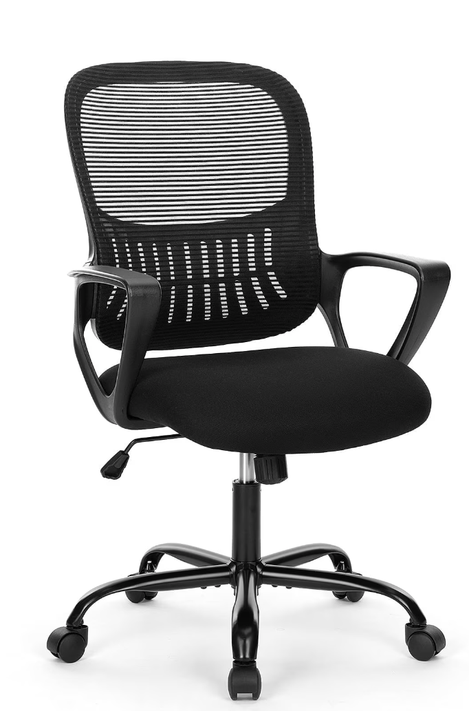 c-3718BK edx Desk Chair with Ergonomic Lumbar Support for Home, Office, Bedroom, 250lbs, Black