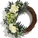 Spring Flower Wreath for Front Door, 20 Inch Hydrangea Door Wreath with White Berries, Summer Eucalyptus Wreaths for Front Door Outside All Season, Farmhouse, Indoor Outdoor Wall Decor